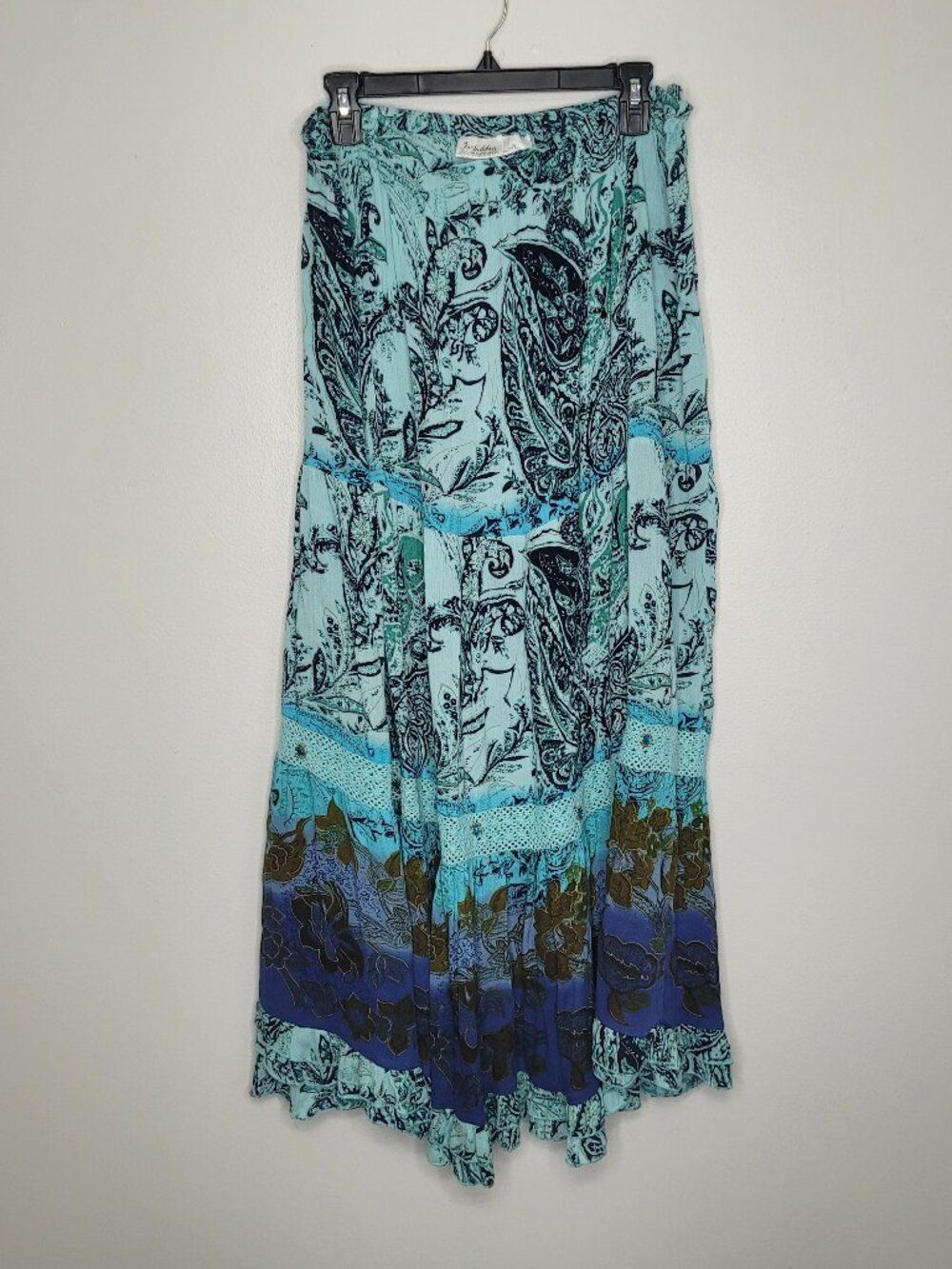 Forbidden blue tones boho witchy maxi pull on mixed pattern skirt size xl